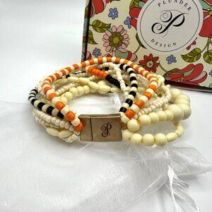 Plunder Design Candy Corn 10 Strand Magnetic Stretch Bracelet Orange Black White